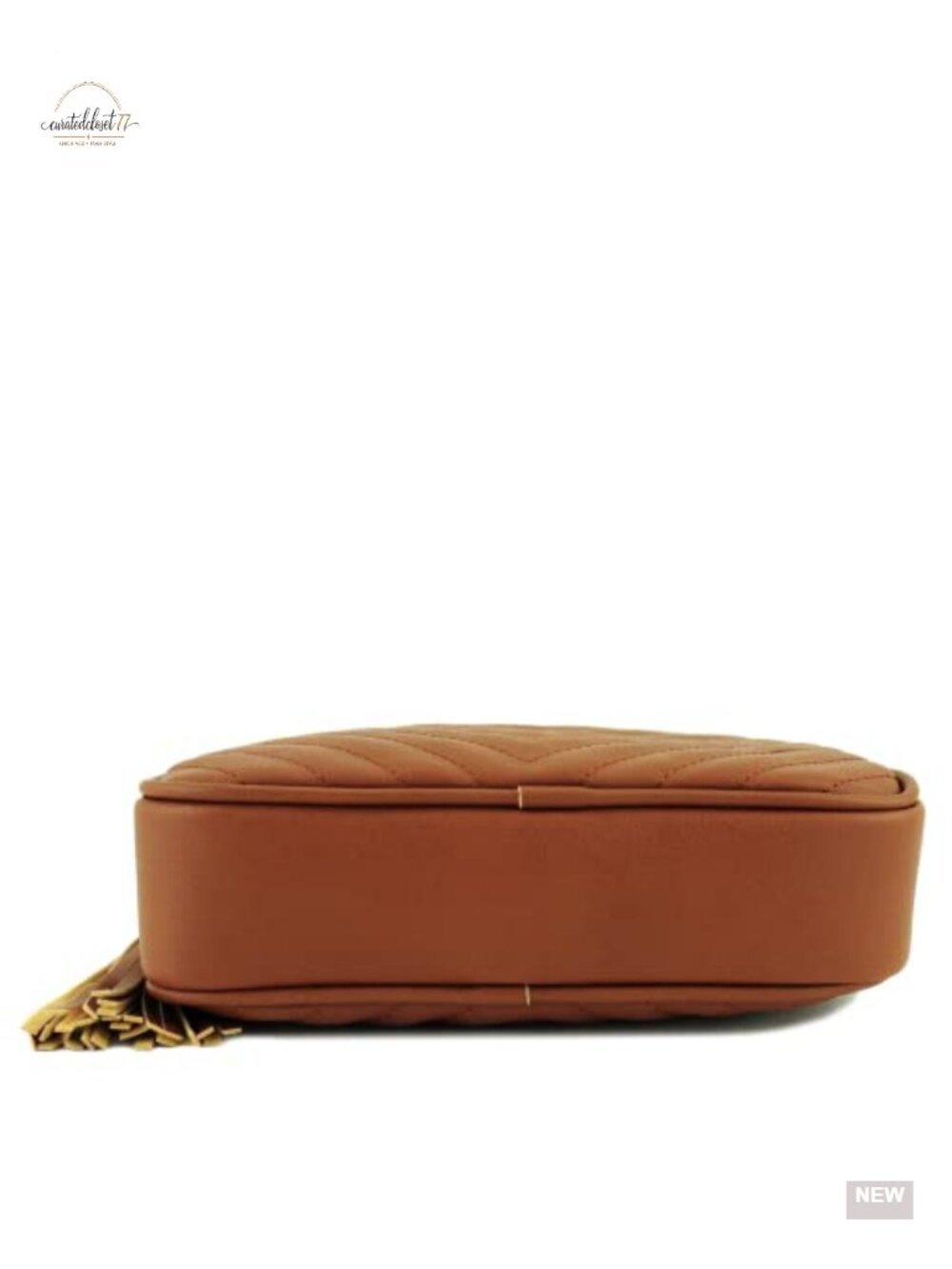 Vegan Faux Leather Crossbody Bag with Tassel Zipper & Chain Strap - Picture 4 of 5